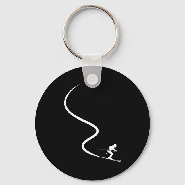 Funny skiing skier silhouette powder trail mountai nyckelring (Framsida)