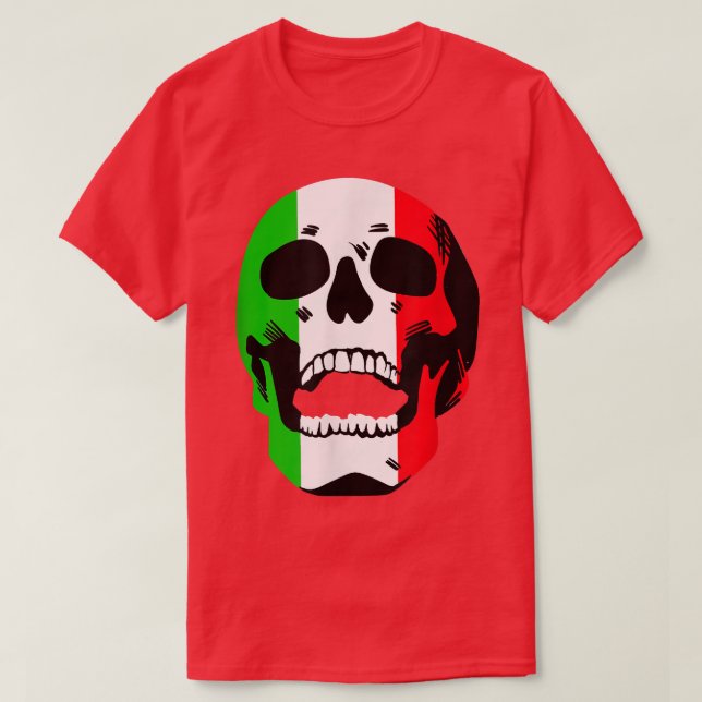 Funny Skull med Italien Flagga T-Shirt (Design framsida)