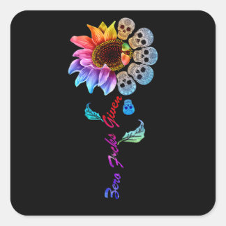 Funny Skull Rainbow Sunflower Fyrkantigt Klistermärke