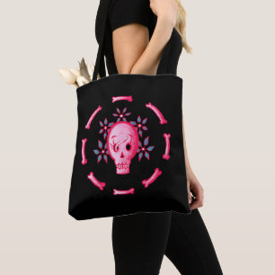 Funny Skull Rosa Halloween Whimsigoth Tygkasse