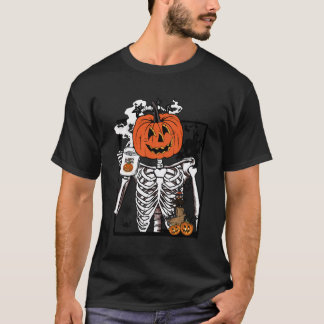 Funny Skull Skeleton Kaffe koppar Retro Pumpkin Ha T Shirt