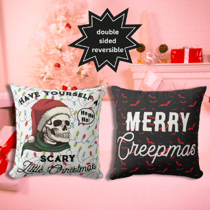 Funny Skull Wearing Santa Hat Gothic jul Kudde