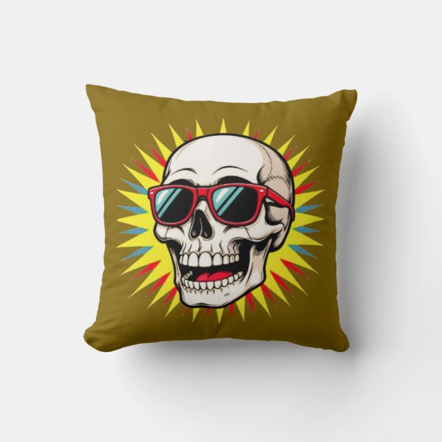 **Funny Skull With Sunglasses – Cartoon Laughing S Kudde (Framsida)