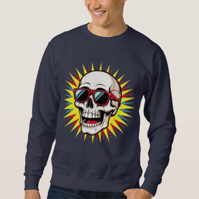 **Funny Skull With Sunglasses – Cartoon Laughing S Lång Ärmad Tröja (Framsida)