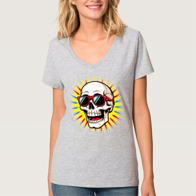 **Funny Skull With Sunglasses – Cartoon Laughing S T Shirt (Framsida)