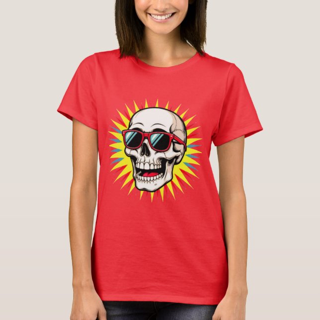 **Funny Skull With Sunglasses – Cartoon Laughing S T Shirt (Framsida)