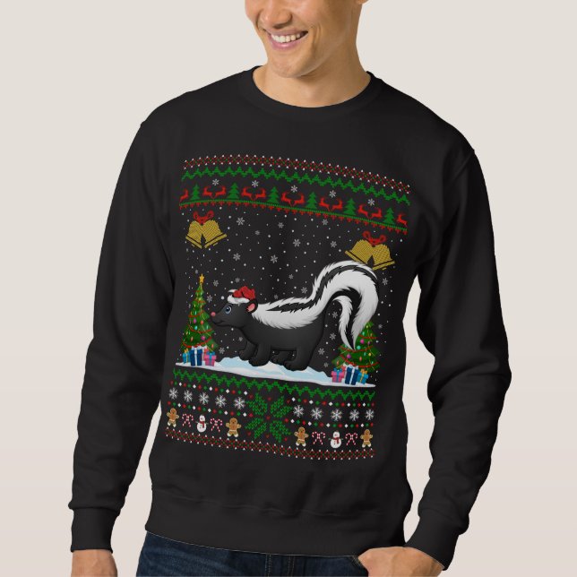 Funny Skunks Julafton Gift Santa Hat Ugly Skunk Kr Lång Ärmad Tröja (Framsida)