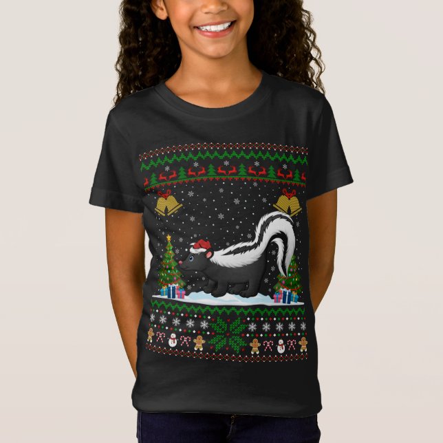 Funny Skunks Julafton Gift Santa Hat Ugly Skunk Kr T Shirt (Framsida)
