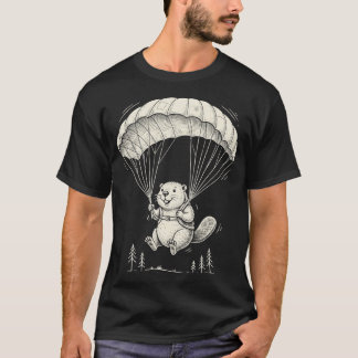 Funny Skydiving Beaver Design Cute Parachute T Shirt