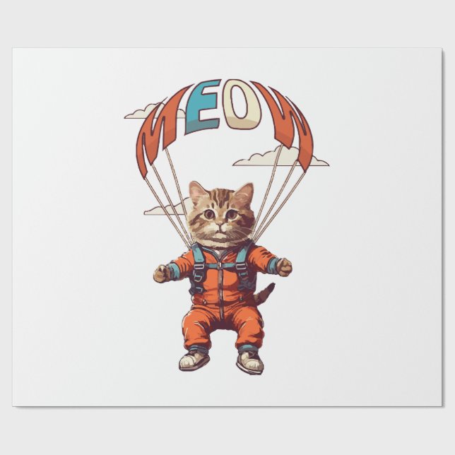 Funny Skydiving Cat Presentpapper (Platt)