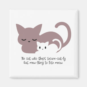 Funny Sleeping Cat Pun och Art I Magnet