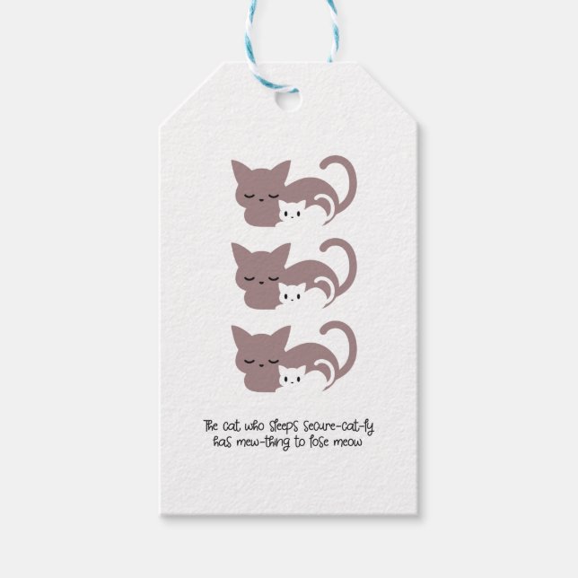 Funny Sleeping Cat Pun och Art I Presentetikett (Framsidan)