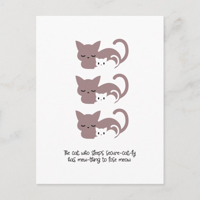 Funny Sleeping Cat Pun och Art I Vykort (Framsida)
