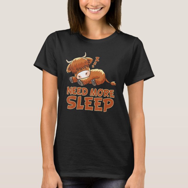 Funny Sleeping Highland Cattle Cow Pajama Bedtime T Shirt (Framsida)