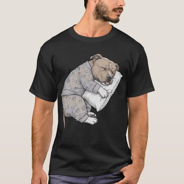 Funny Sleepy Staffordshire Bull Terrier Pajama T Shirt (Framsida)