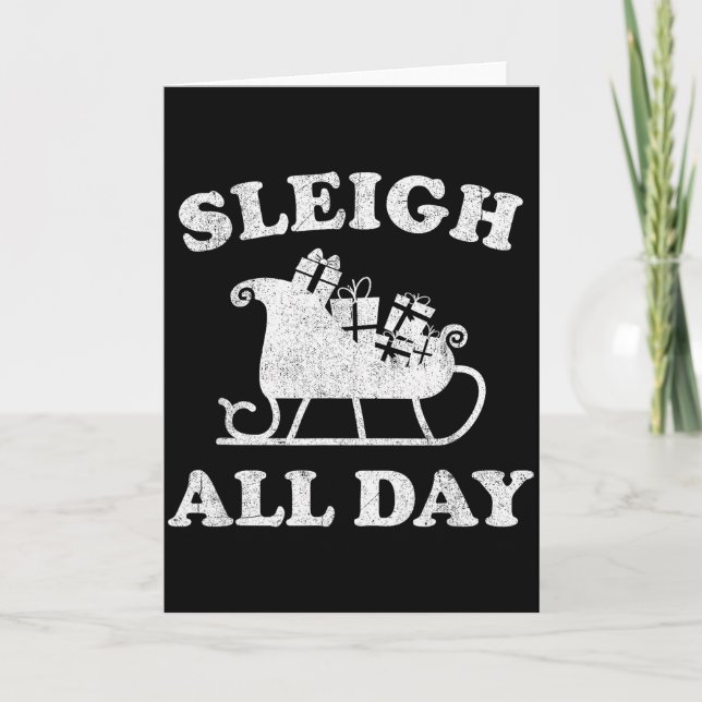 Funny Sleigh All Day Christmas In July Retro Vinta Kort (Framsida)