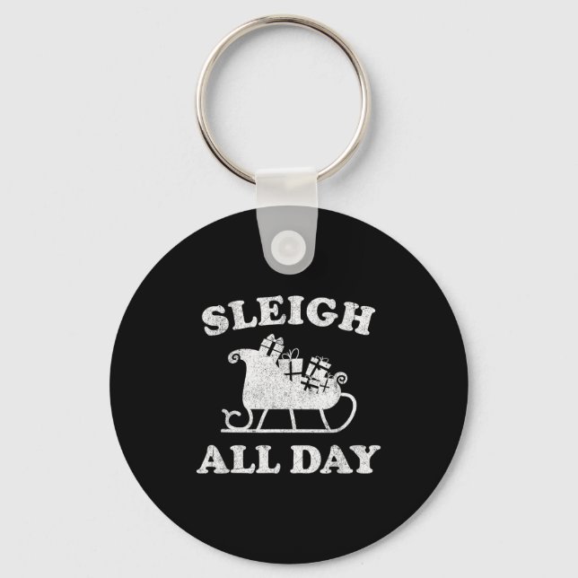 Funny Sleigh All Day Christmas In July Retro Vinta Nyckelring (Framsida)
