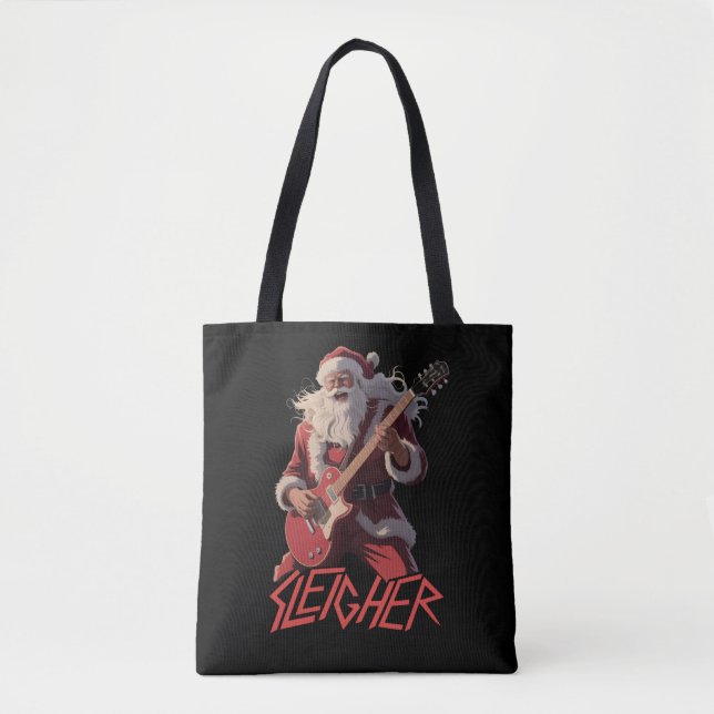 Funny Sleigher Metal Band Rock Santa Christmas Tygkasse (Framsida)