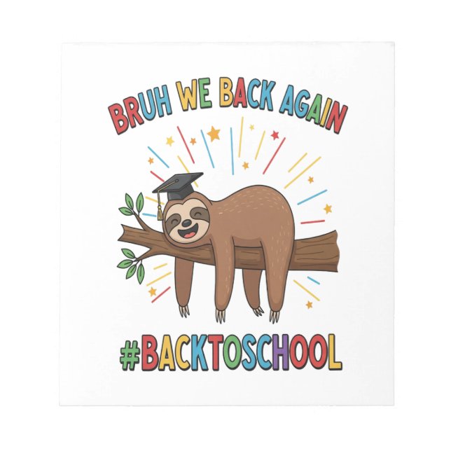 Funny Sloth Back to School Anteckningsblock (Framsida)