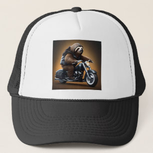 Funny Sloth Bikie på en motorcykel. Keps