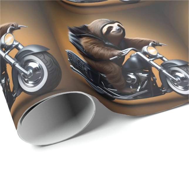 Funny Sloth Bikie på en motorcykel. Presentpapper (Rullad Hörn)