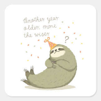Funny Sloth Birthday Sticker - Sarcastic Vintage Fyrkantigt Klistermärke