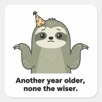 Funny Sloth Birthday Sticker - Sarcastic Vintage Fyrkantigt Klistermärke