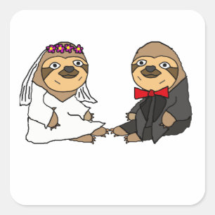 Funny Sloth Bride och Groom Bröllop Fyrkantigt Klistermärke