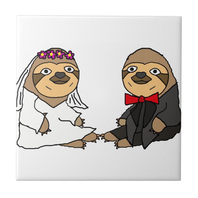 Funny Sloth Bride och Groom Bröllop Kakelplatta (Framsidan)