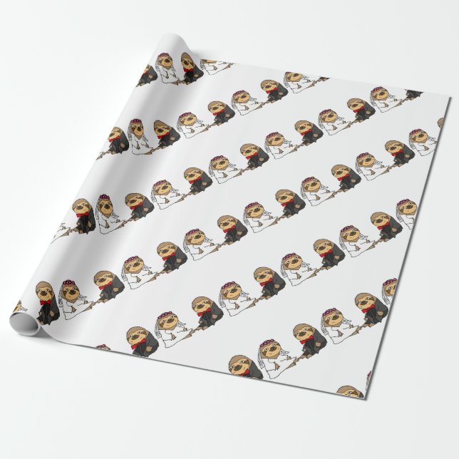 Funny Sloth Bride och Groom Bröllop Presentpapper (Utrullad)