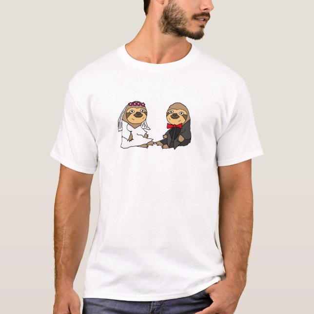 Funny Sloth Bride och Groom Bröllop Tee Shirt (Framsida)