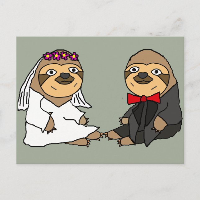 Funny Sloth Bride och Groom Bröllop Vykort (Framsida)