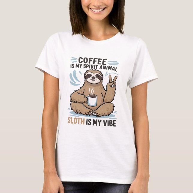 Funny Sloth Coffee T Shirt (Framsida)