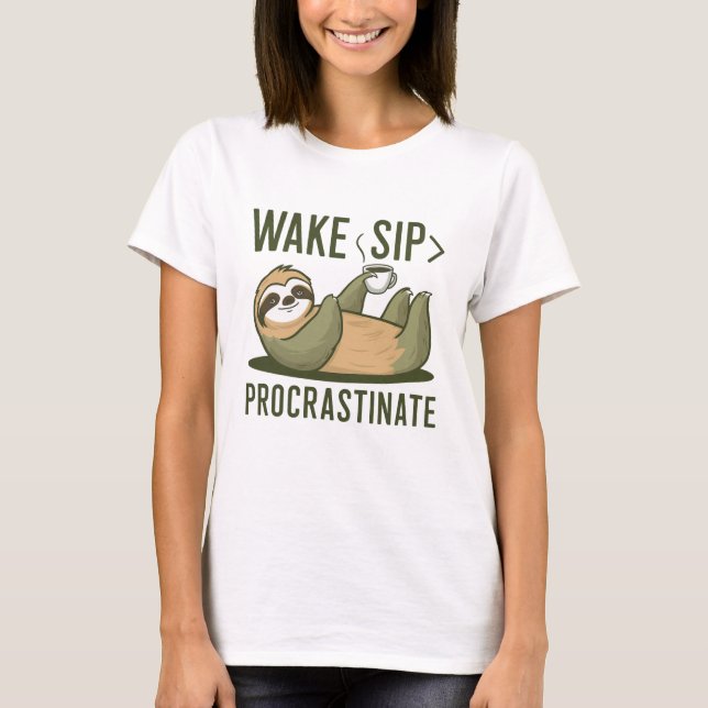 Funny Sloth Coffee T Shirt (Framsida)