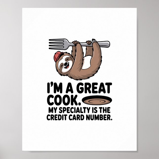 Funny Sloth Cook Hanging on a Fork Poster (Framsidan)