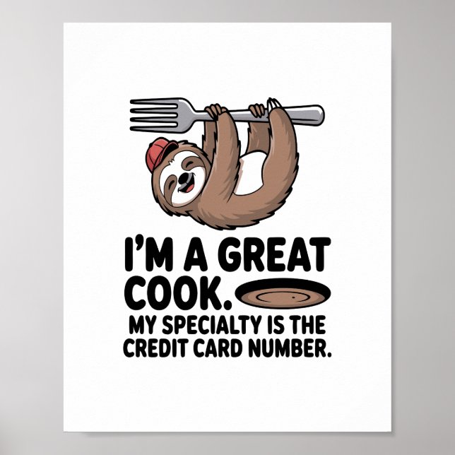Funny Sloth Cook Hanging on a Fork Poster (Framsidan)
