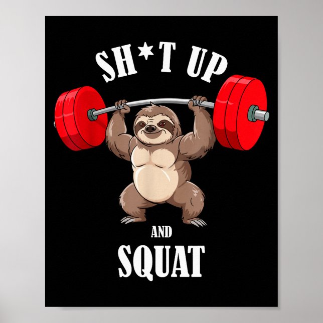 Funny Sloth Fitness Squating Workout Weightlifting Poster (Framsidan)