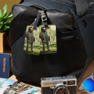 Funny Sloth Golf Player Bagagebricka