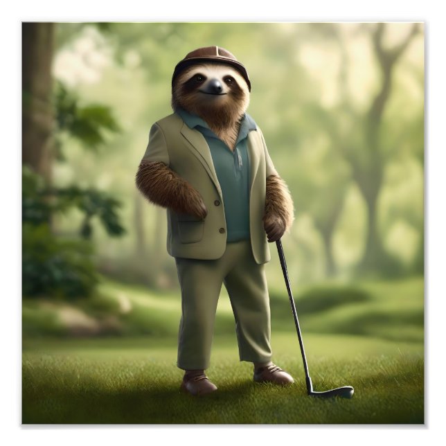 Funny Sloth Golf Player Fototryck (Framsidan)