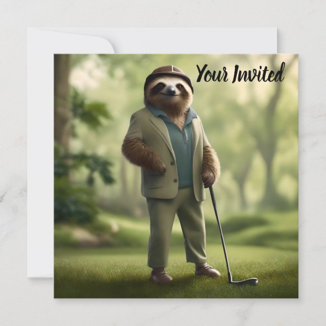 Funny Sloth Golf Player Inbjudningar (Framsida)