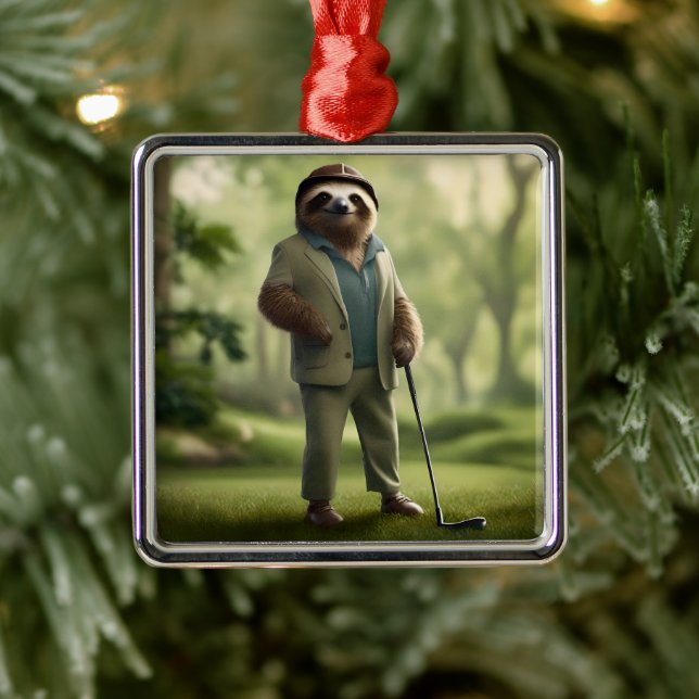 Funny Sloth Golf Player Julgransprydnad Metall (Träd)