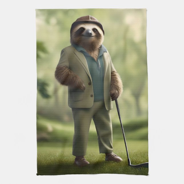 Funny Sloth Golf Player Kökshandduk (Vertikal)
