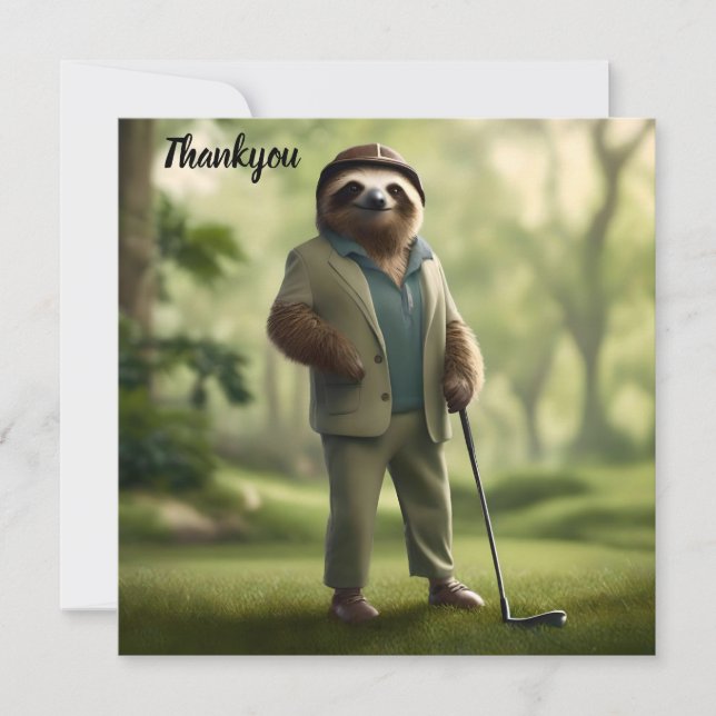 Funny Sloth Golf Player Tack Kort (Framsida)