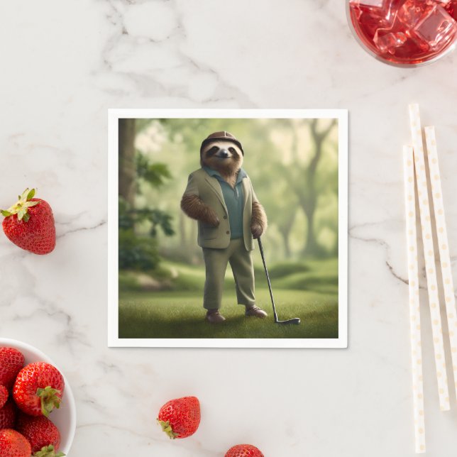 Funny Sloth Golf Player, Throw Cushion Pappersservett (Insitu)