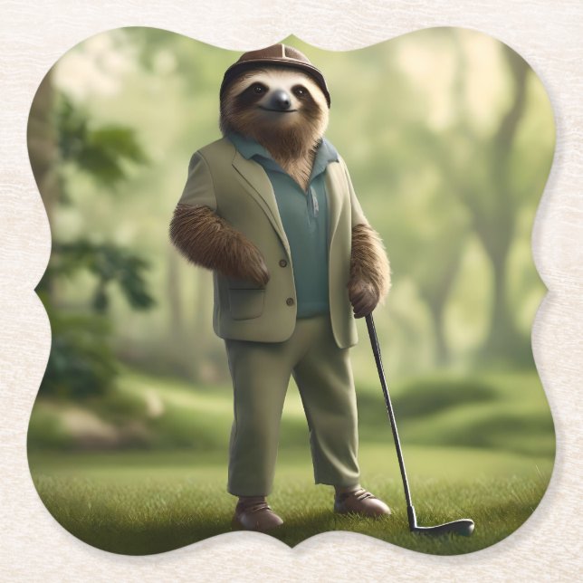 Funny Sloth Golf Player, Throw Cushion Underlägg Papper (Framsida)