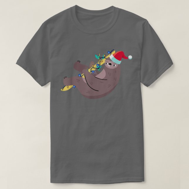 Funny Sloth Hawaiian Julafton Ljus Santa Hat Chris T Shirt (Design framsida)