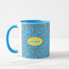 Funny Sloth Hearts Blommigt Blue Mönster | Lägg ti Mugg