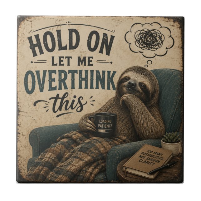 Funny Sloth Hold On Let Me Overthink This | Rustic Kakelplatta (Framsidan)