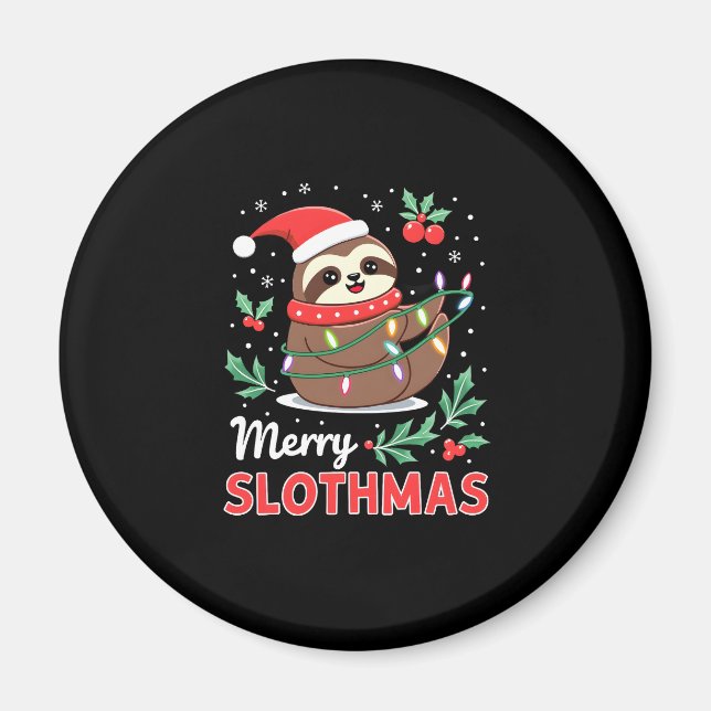 Funny Sloth Julafton Ljus Merry Slothmas Sloth Chr Magnet (Framsidan)