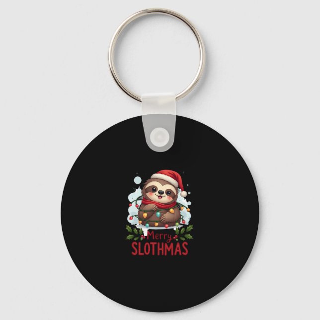 Funny Sloth Julafton Ljus Merry Slothmas Sloth Chr Nyckelring (Framsida)